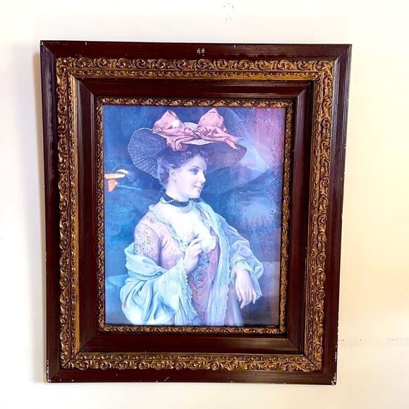 Victorian Era Antique Print with Beautiful Brown and Gold Large Frame - Picture 1 of 16